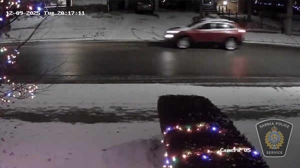 Caught on camera: Car strikes pedestrian, Sarnia police search for suspect