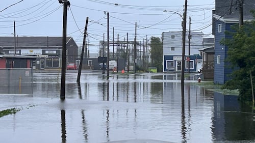 A road is flooded.