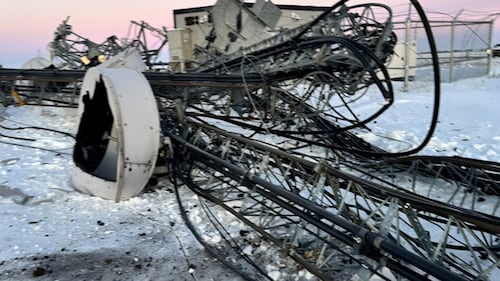 The Telus tower near Daysland, Alta. was vandalised on Dec. 21, 2025. (Source: Telus)