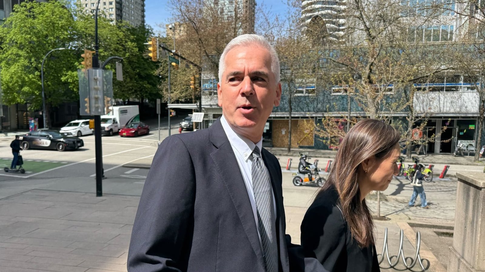 William Majcher is pictured outside B.C. Supreme Court, in Vancouver, where his trial got underway on Monday, April 20, 2026. Majcher, a former RCMP officer, has pleaded not guilty to a charge under Canada's Security of Information Act. THE CANADIAN PRESS/Brenna Owen