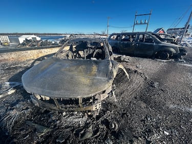 Multiple vehicles were damaged in the fire in Wallace, N.S. (CTV Atlantic / Jonathan MacInnis)