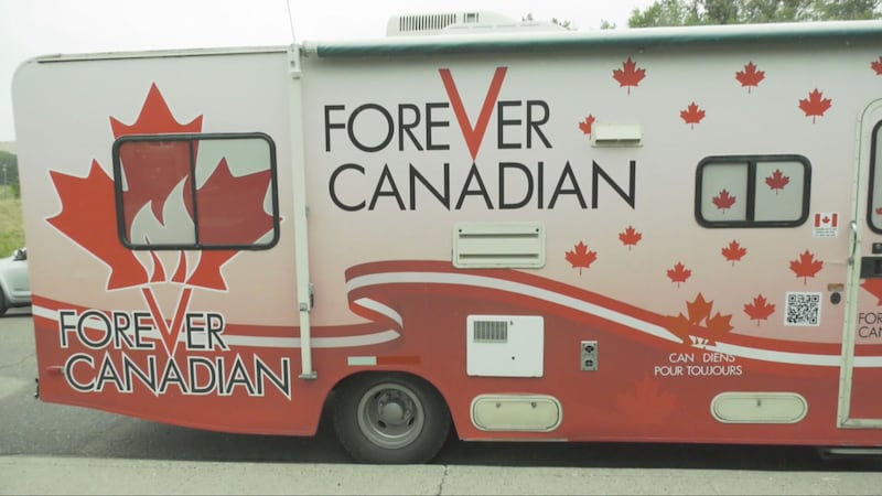 ‘It’s a massive movement’: Forever Canadian unity bus stops in Calgary Saturday as volunteers distribute lawn signs
