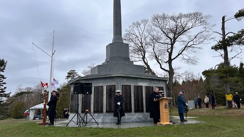 A war memorial is pictured.