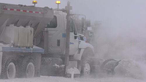A city of Edmonton snow plow clears snow on Feb. 17, 2026. (Miriam Valdes-Carletti / CTV News Edmonton)