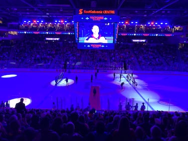 A PWHL Takeover Tour game in Halifax between Montreal Victory and the Toronto Sceptres on Dec. 17, 2025. (CTV Atlantic / Jim Kvammen)