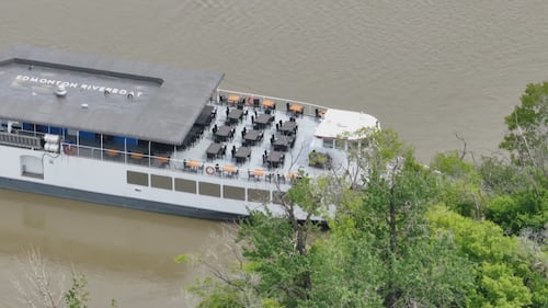 The Edmonton Riverboat became stranded on a sandbar in the North Saskatchewan River on June 9, 2026.