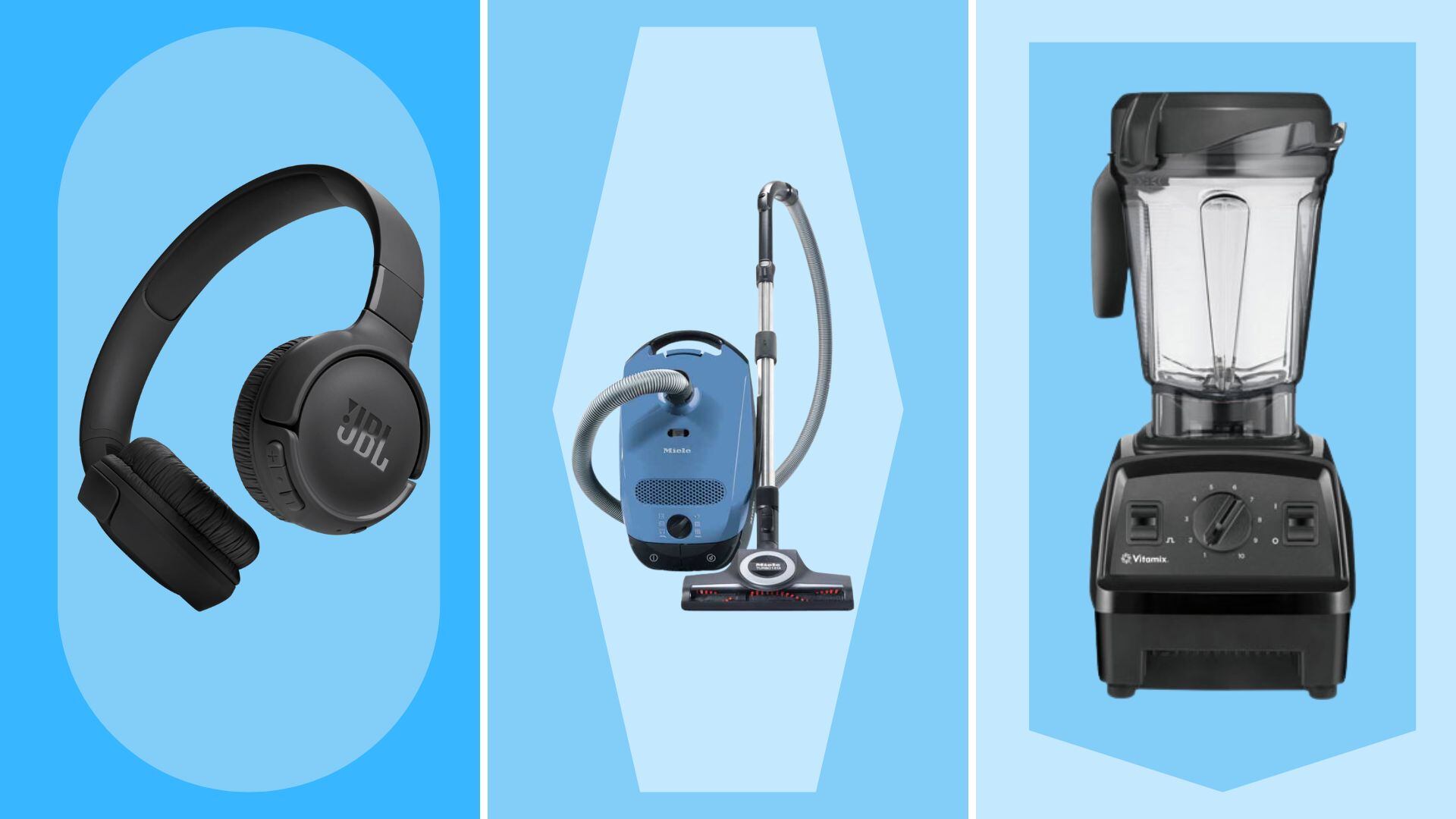 JBL Headphones, a Miele vacuum, and a Vitamix blender.