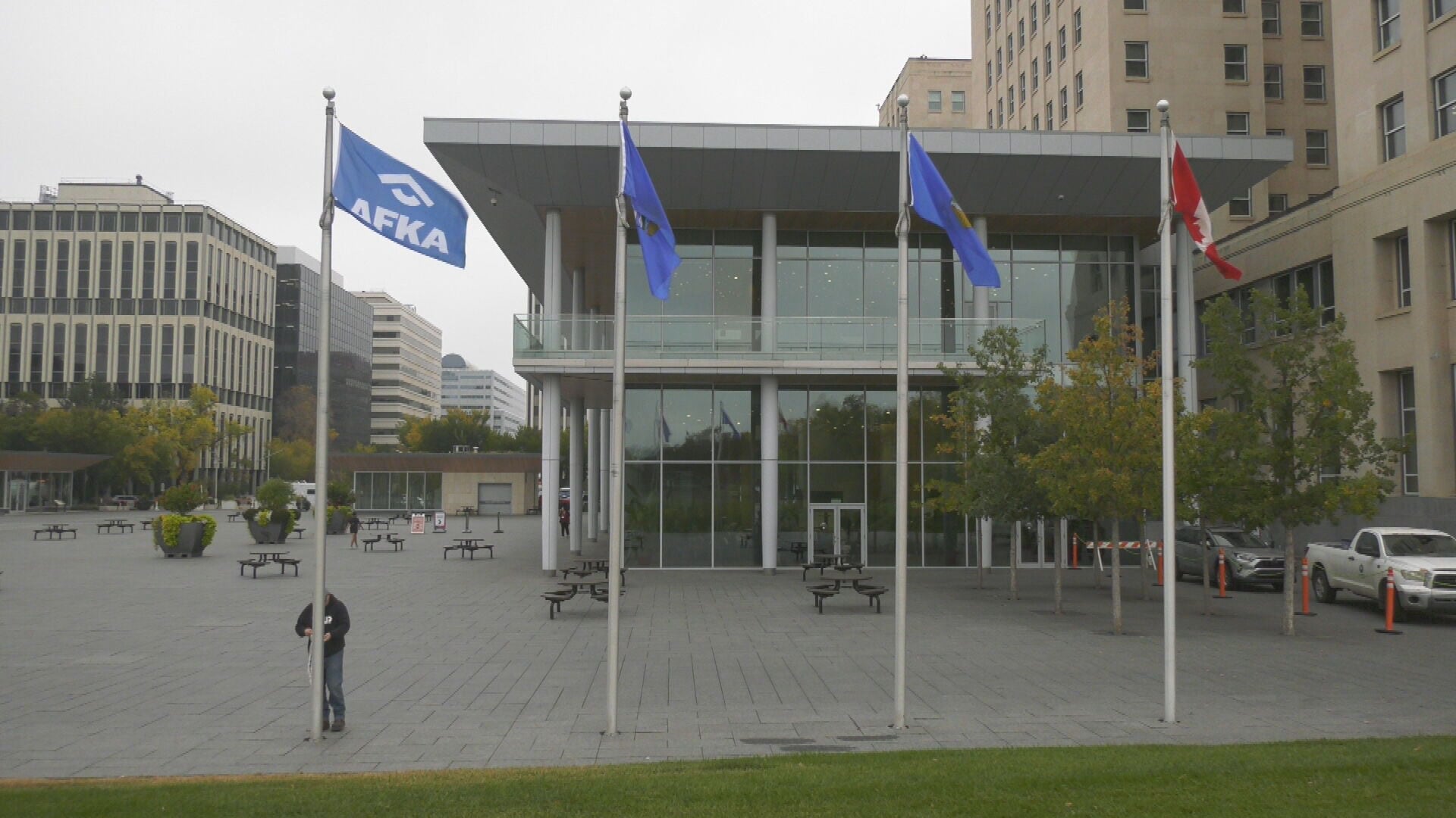 A flag was raised to mark the start of Foster and Kinship Caregiver month in Alberta on Oct. 1, 2025. (Dave Mitchell/CTV News Edmonton)
