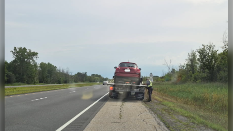 Child using a pillow as a booster seat in vehicle stopped for speeding on Hwy. 401: OPP