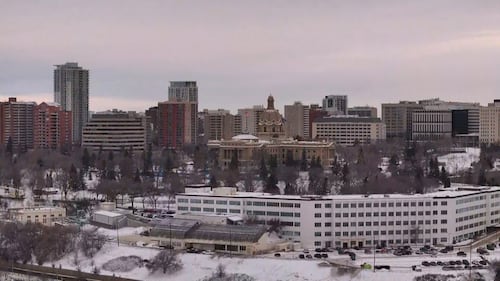 Your Morning Edmonton's CTV Drone flies over downtown on Feb. 25, 2026. (Sean McClune/CTV News Edmonton)