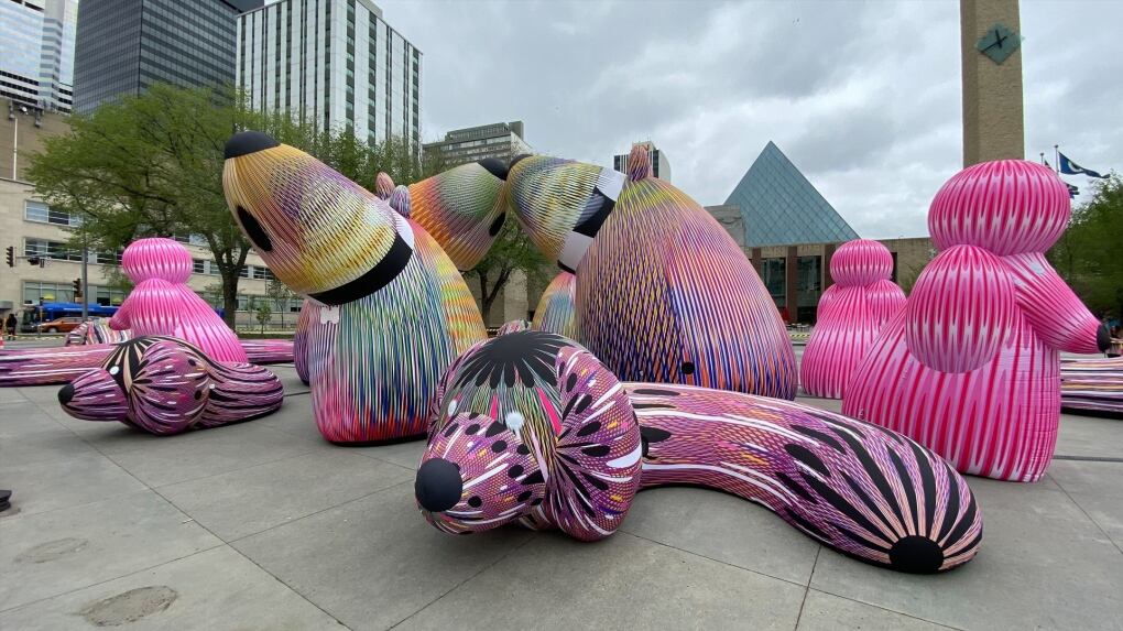 Pink Inflatable Dog Inflatable dogs just 1 of the art installations at this year's Downtown ...