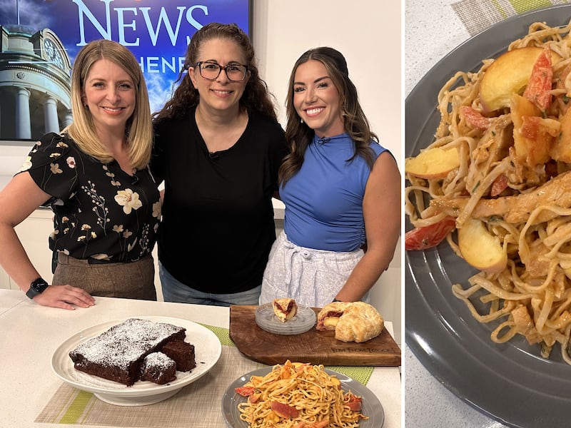 RECIPES: Spiced Chicken Peach Noodle Salad, Raspberry Pecan Brie in Pastry and Chocolate Zucchini Cake