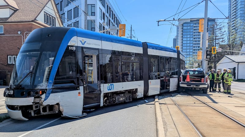 Collision between LRT train and truck in downtown Kitchener