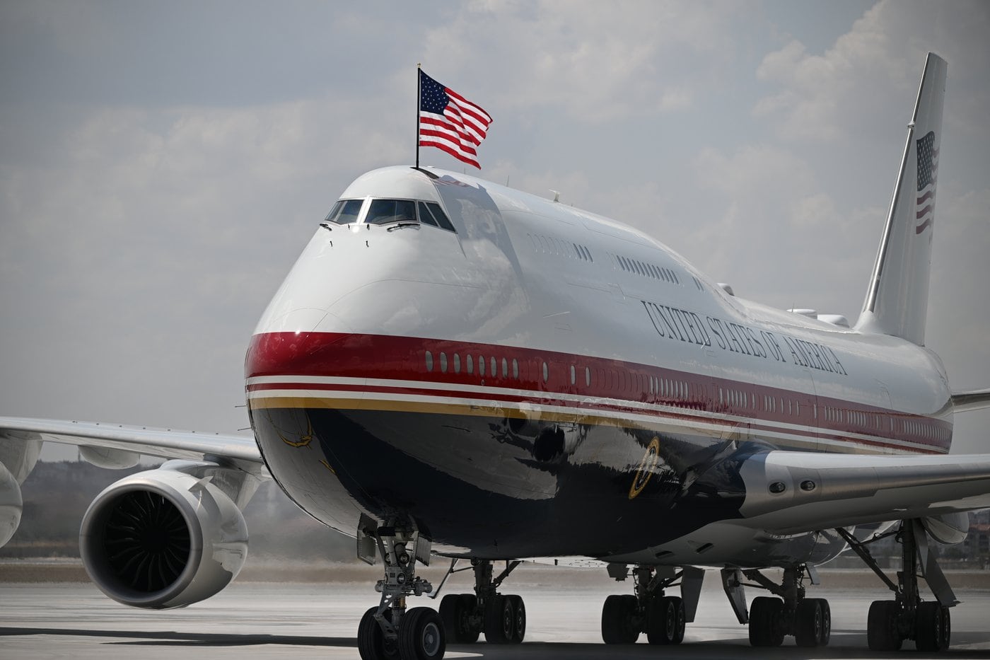 Donald Trump speaking near the newly designated Air Force One