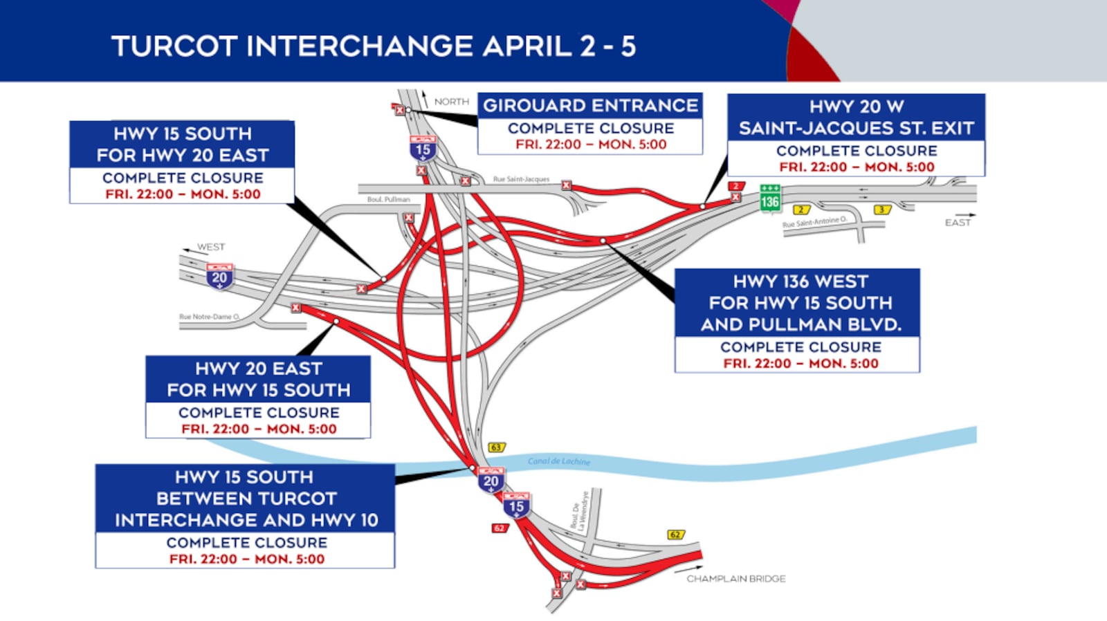 Turcot Interchange Map Weekend traffic: Major work slated for the Turcot Interchange and Nuns ...