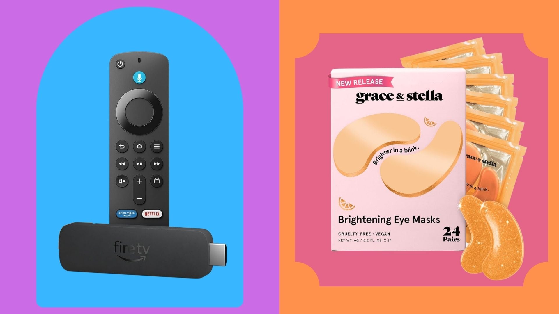 a remote and a set of eye patches with a bright and colourful background