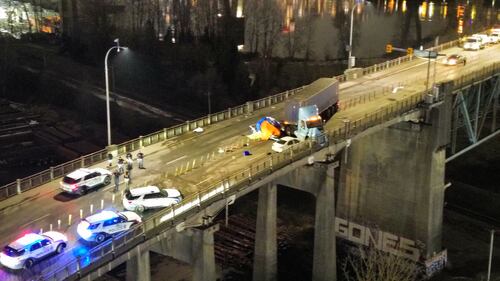 Pattullo Bridge crash Feb. 14, 2025.