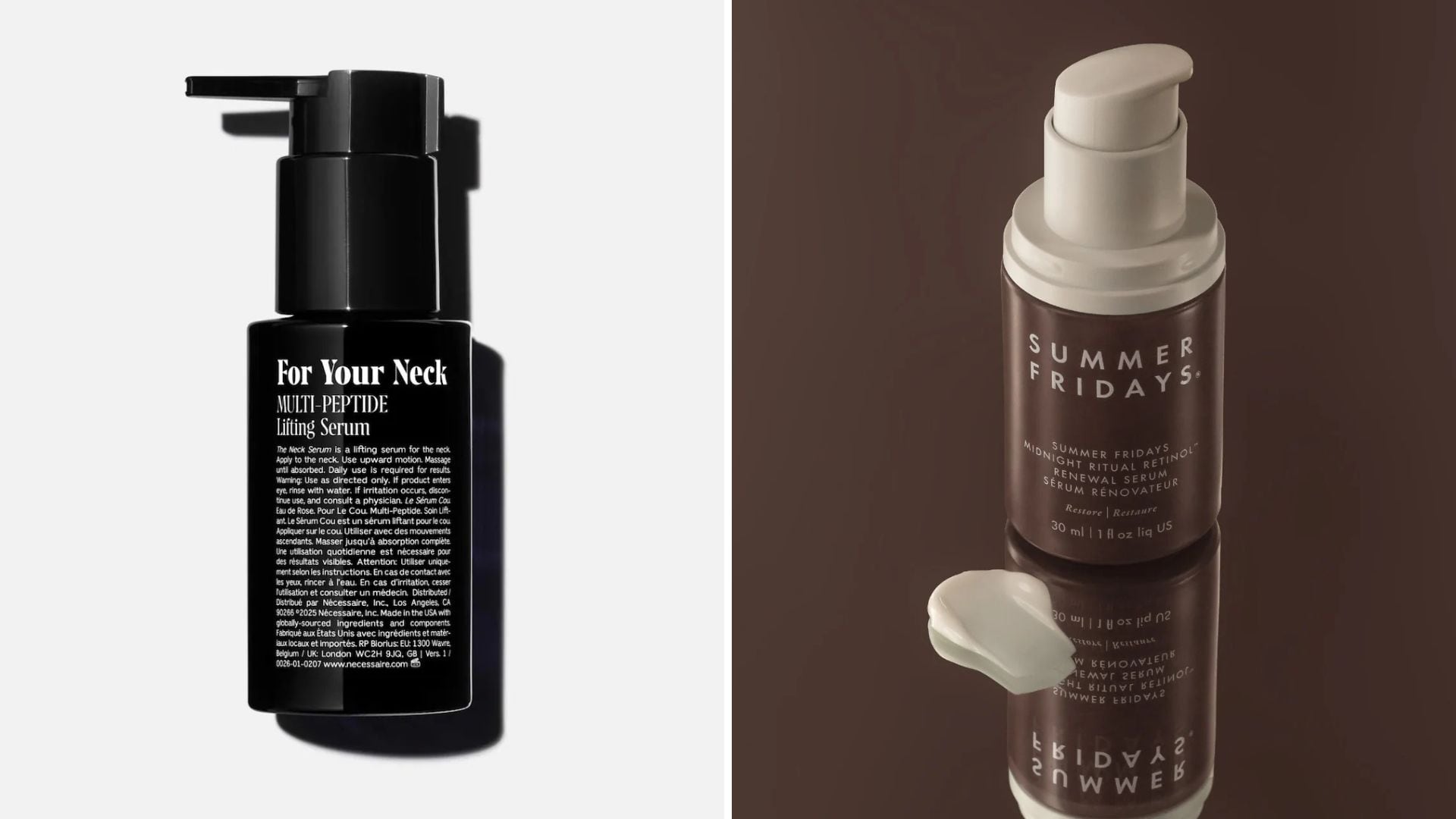 A Necessaire neck cream and a Summer Fridays retinol serum.