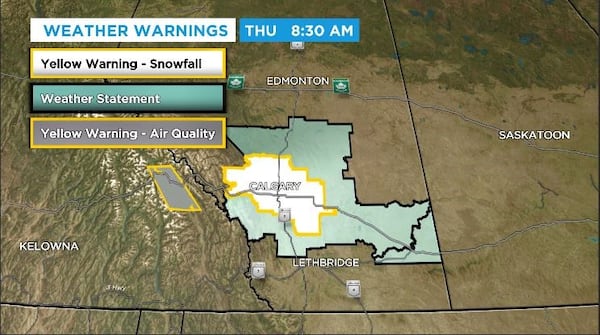 Spring storm triggers a yellow-level snowfall warning for Calgary