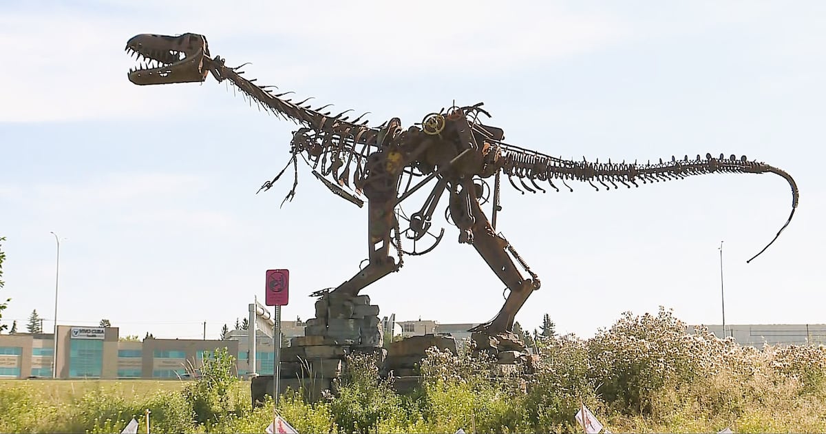 Dinosaur statue outside Telus Spark Science Centre named by 4-year-old
