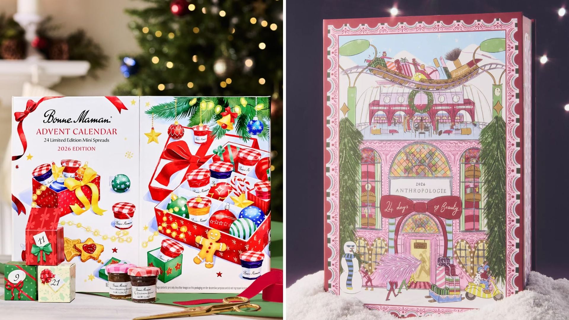 A Bonne Maman Advent calendar and an Anthropologie Advent calendar.