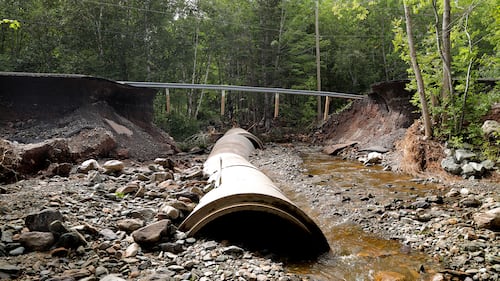 Damage to a road in Dundee, N.S., following flooding is seen. (CTV/Darryl Reeves)