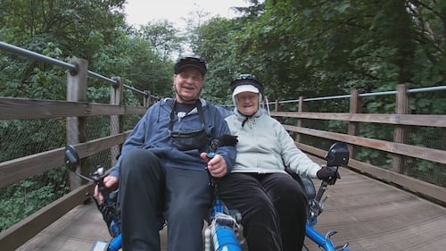 ‘We just look at the bright side of things’: Couple keeps 66-year love story moving with daily rides on tandem trike