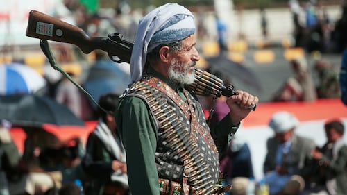 Houthi rebels strike a government military camp in southern Yemen, killing at least 53 fighters