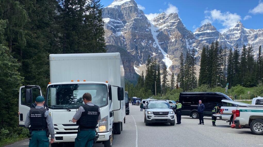 Rcmp Inspection RCMP examination of buses to Moraine Lake finds few passing inspection