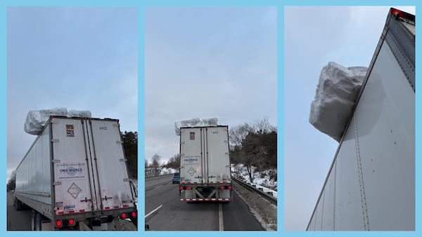 Truck driver charged after massive ice block spotted on trailer roof
