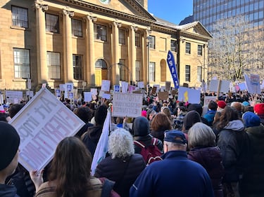 Thousands gather outside Nova Scotia Province House protesting proposed cuts to the arts, culture and tourism sectors. (CTV/Paul Dewitt)