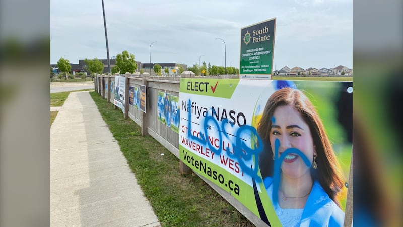 Campaign signs of city councillor candidate vandalized