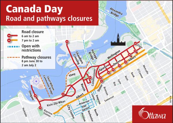 A look at road closures and OC Transpo plans for Canada Day in downtown Ottawa