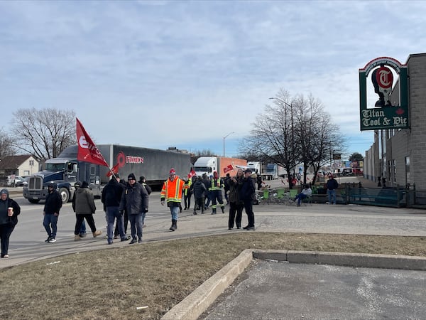 Picketers blocking trucks from entering Titan Tool