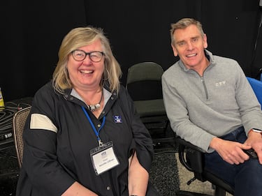 Jennifer Gillivan, president and CEO of the IWK Foundation, is pictured with Bell Media VP Atlantic Trent McGrath at the 42nd annual IWK Telethon. (CTV Atlantic / Mike Lamb)