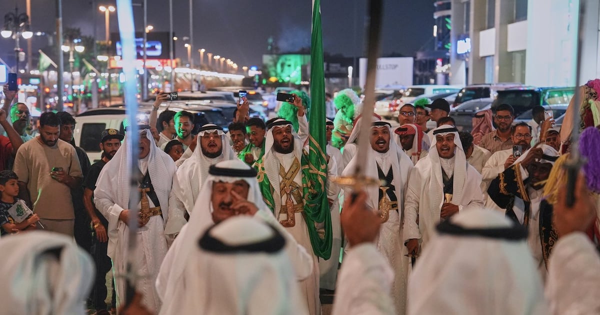 Photo: ctvnews.ca Men perform the traditional Saudi sword dance known as the ardah during celebrations marking Saudi Arabia