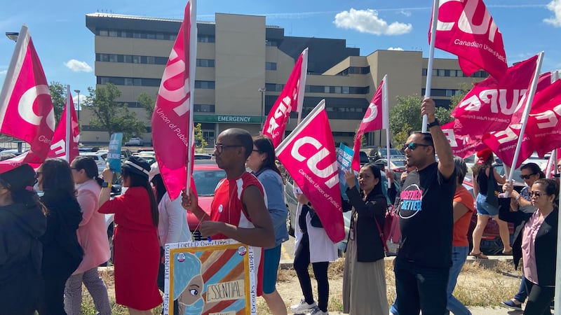 CUPE health care workers rally outside Pasqua Hospital to demand higher wages