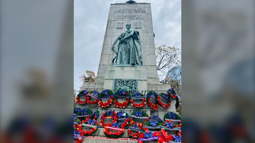 Wreaths displayed at Grand Parade in Halifax, N.S. for Remembrance Day ceremony on Tuesday, Nov. 11, 2025. (CTV Atlantic/ Mike Lamb)