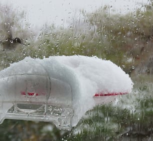 Snow is pictured on the ground on May 29, 2026 in Port Morien, N.S. (Courtesy: Marion MacDonald)