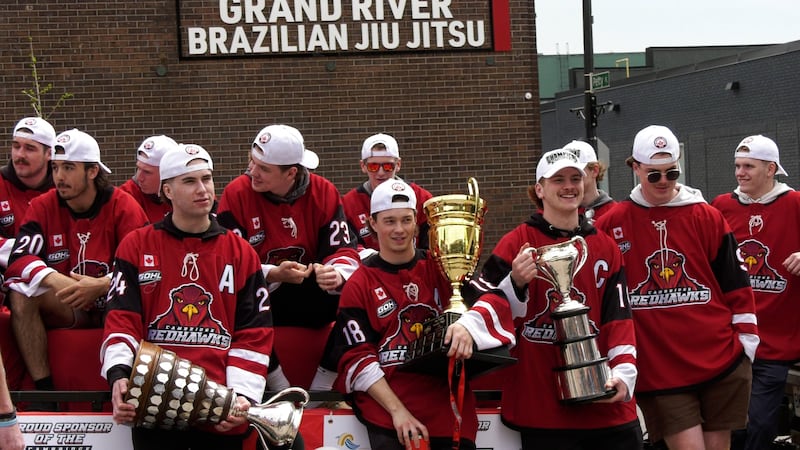 Cambridge RedHawks celebrate first Sutherland Cup championship with downtown parade