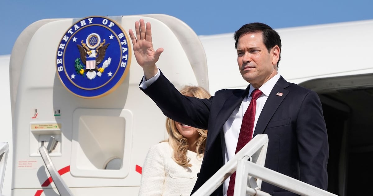 U.S. Secretary of State Marco Rubio and his wife Jeanette Rubio depart the international airport Ernesto Cortissoz in Barranquilla, Colombia, Wednesday, Sept. 9, 2026. (AP Photo/Fernando Vergara, Pool)