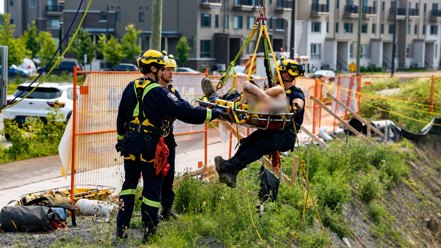 Injured worker rescued after falling from ladder into construction pit