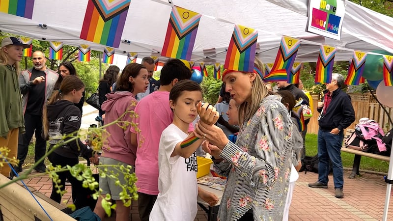 Gathering in support of Pride held outside Mutchmor Public School after drag storytime cancellation