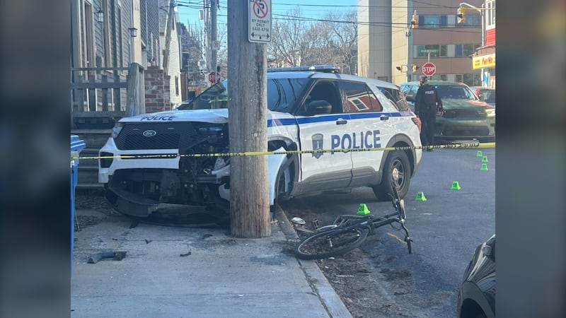 Halifax police hit suspect on bicycle with car, crash into power pole