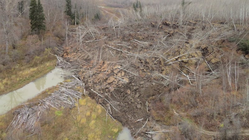 Sections of road destroyed by slide, cutting access to northeastern B.C. community