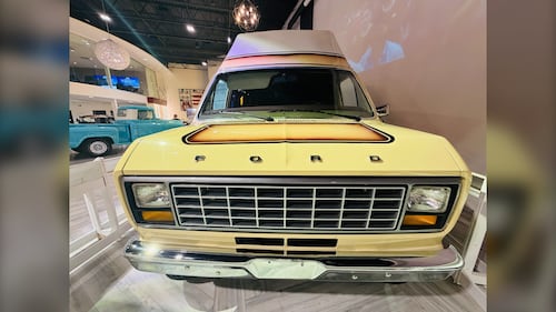 The exterior of a 1980s van is pictured.
