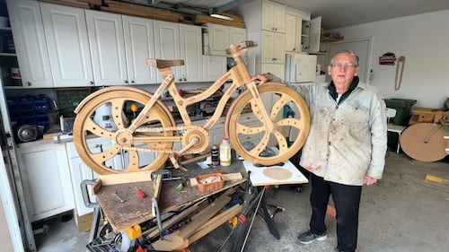 Anton Koch is creating a full-sized, rideable bicycle made of wood