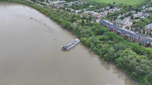 The Edmonton Riverboat became stranded on a sandbar in the North Saskatchewan River on June 9, 2026.