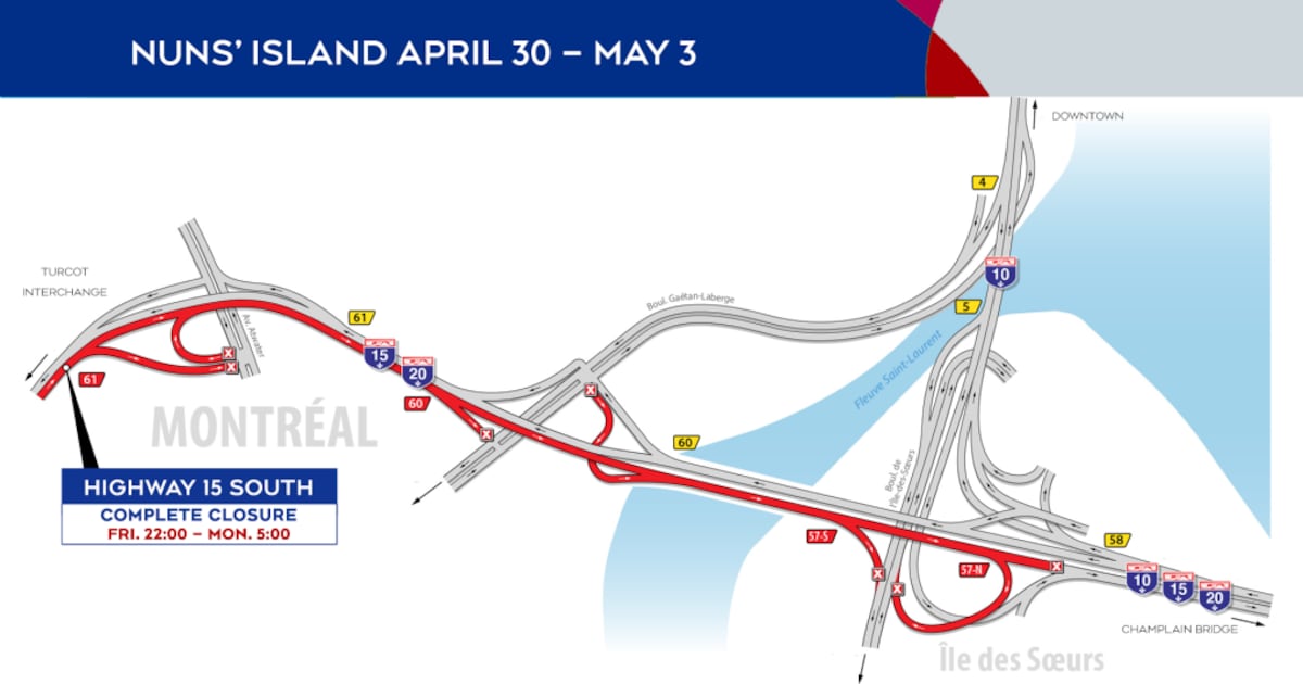 Turcot Interchange Map Weekend traffic: Major roadwork planned around Nuns' Island and the ...