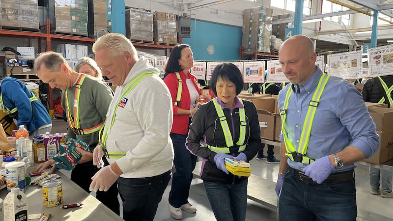 ‘Record demand for food assistance’: Chow, Bradford join Doug Ford for Thanksgiving food sort
